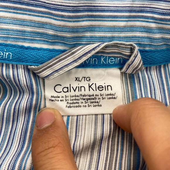 Vintage Calvin Klein Shirt Men Extra Large XL Blue White Gray Striped Button Up - Picture 2 of 8